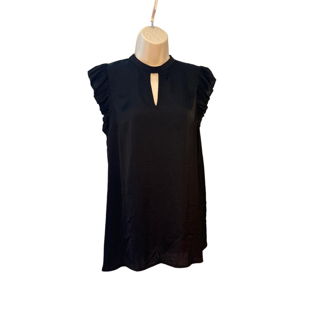 Mossimo Black Sleeveless Silky Blouse Front Back Keyhole Detail Medium Pre-owned
